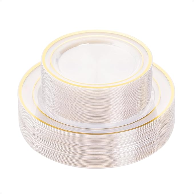 50PCS Clear Plastic Plate, Disposable Party Plates with 25 Dinner and 25 Dessert Plates, Plastic Plate for Party, Wedding and Birthday