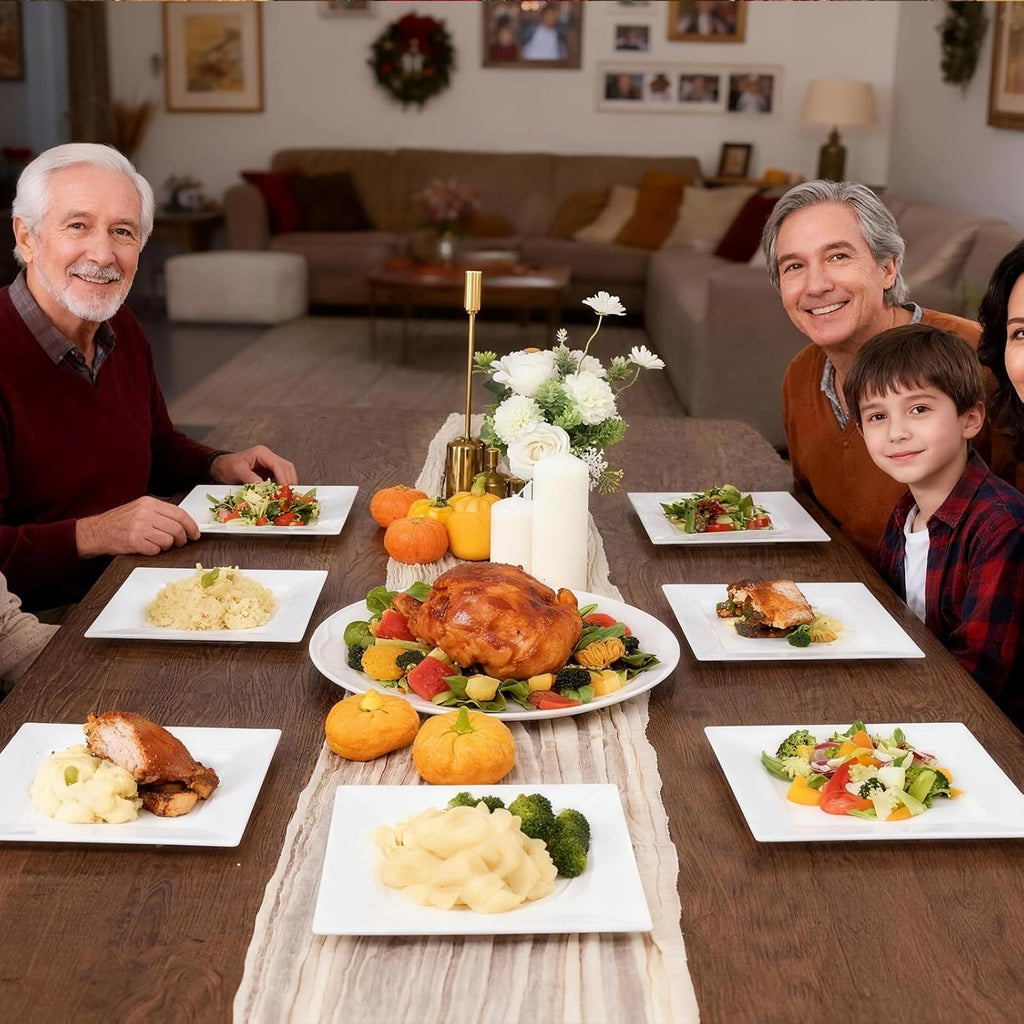 60PCS White Square Plastic Plates, 30 Dinner & 30 Dessert Plates Heavy Duty, Fancy Disposable Plates for Party, Wedding and other Events